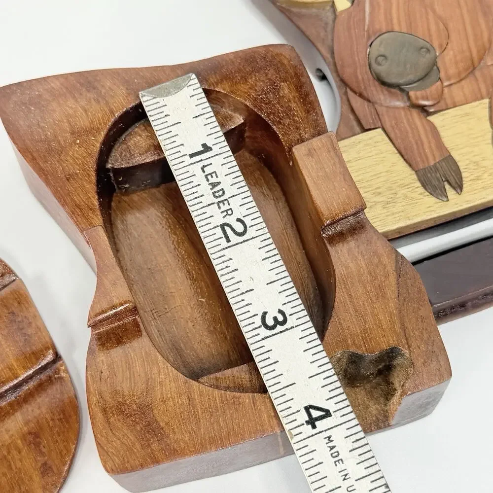 Vintage Wood Pig Puzzle Box Secret Closure Trinket Box Complete 4.5
